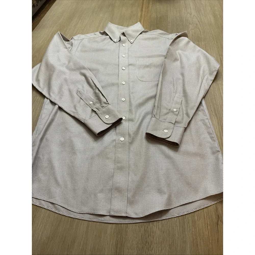 Gold Label Roundtree & Yorke Fitted Sz 15 1/2x 34 Non-Iron Button-Up LS Brown